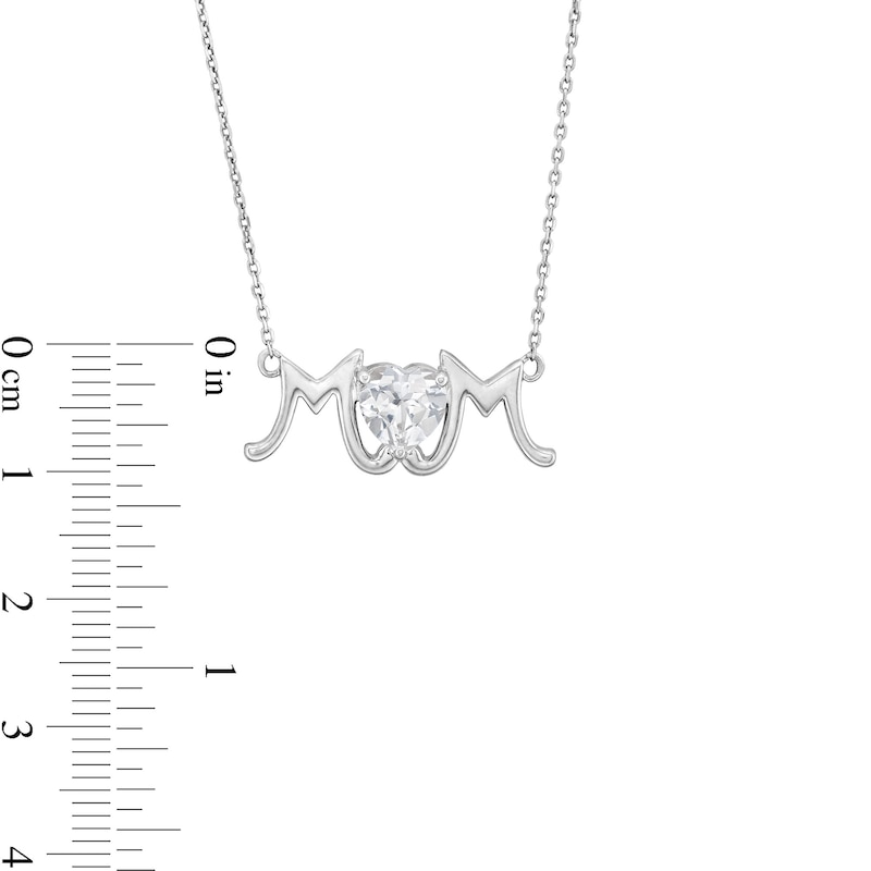 Main Image 3 of 7.0mm Heart-Shaped White Lab-Created Sapphire "MOM" Necklace in Sterling Silver - 18.75"