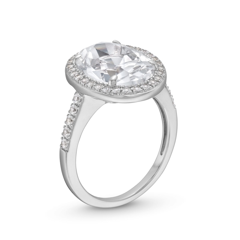 Main Image 3 of Oval White Lab-Created Sapphire Frame Ring in Sterling Silver