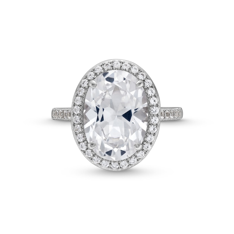 Main Image 4 of Oval White Lab-Created Sapphire Frame Ring in Sterling Silver