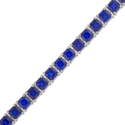 4.0mm Princess-Cut Blue Lab-Created Sapphire Tennis Bracelet in Sterling Silver - 7.5"