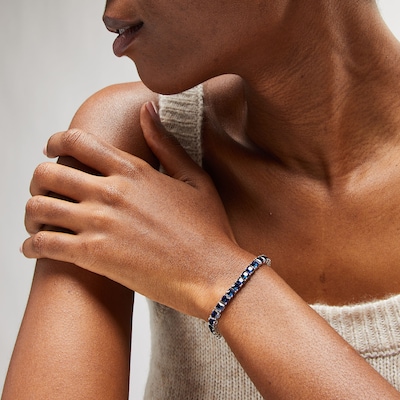 4.0mm Princess-Cut Blue Lab-Created Sapphire Tennis Bracelet in Sterling Silver - 7.5"