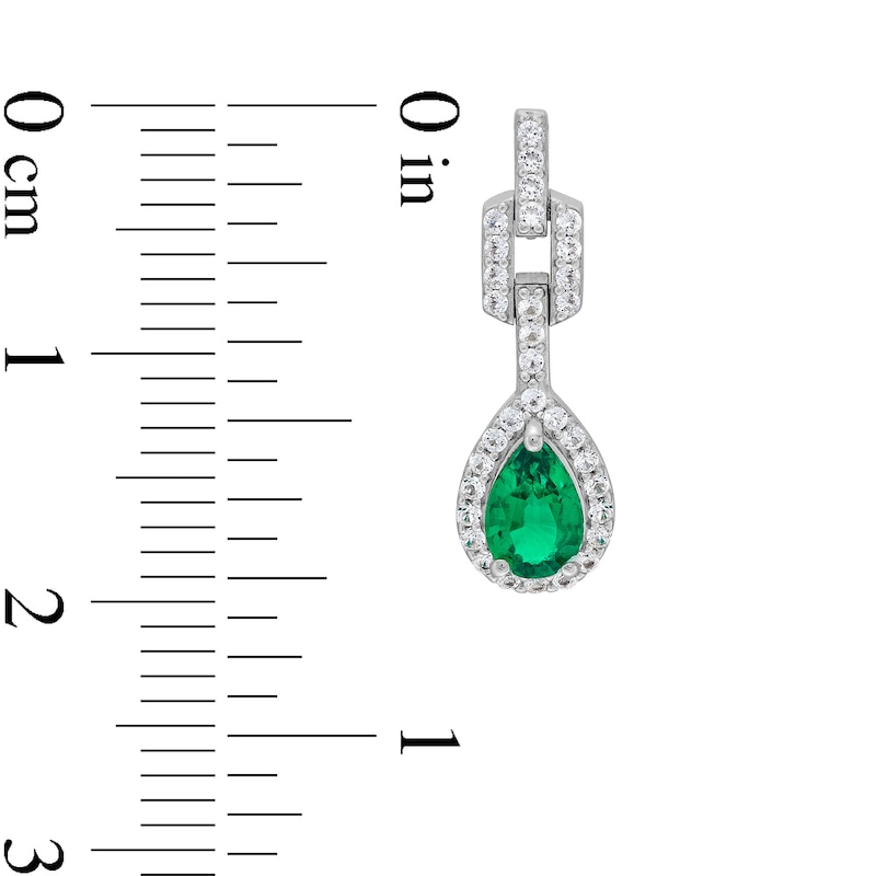 Pear-Shaped Lab-Created Emerald and White Lab-Created Sapphire Doorknocker Pendant and Earrings Set in Sterling Silver