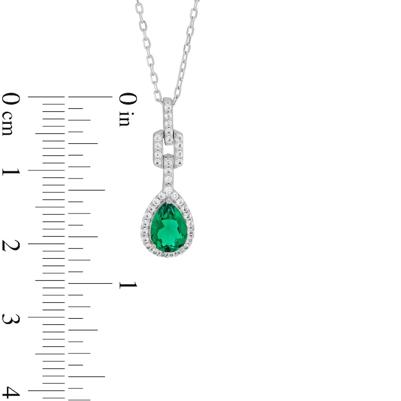 Pear-Shaped Lab-Created Emerald and White Lab-Created Sapphire Doorknocker Pendant and Earrings Set in Sterling Silver