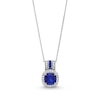 8.0mm Cushion-Cut Blue and White Lab-Created Sapphire Frame Triple Row Bail Pendant in Sterling Silver