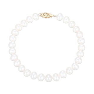 6.0-6.5mm Freshwater Cultured Pearl Strand Necklace, Bracelet and Stud Earrings Set in 10K Gold