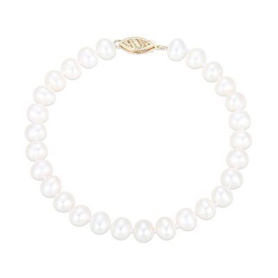 6.0-6.5mm Freshwater Cultured Pearl Strand Necklace, Bracelet and Stud Earrings Set in 10K Gold