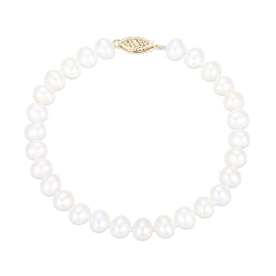 6.0-6.5mm Freshwater Cultured Pearl Strand Necklace, Bracelet and Stud Earrings Set in 10K Gold