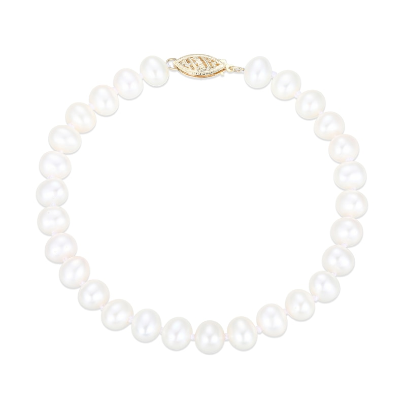 Main Image 3 of 6.0-6.5mm Freshwater Cultured Pearl Strand Necklace, Bracelet and Stud Earrings Set in 10K Gold