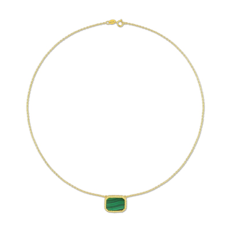 Main Image 3 of Octagon Malachite Beaded Frame Sideways Necklace in Sterling Silver with 18K Gold Plate - 17"