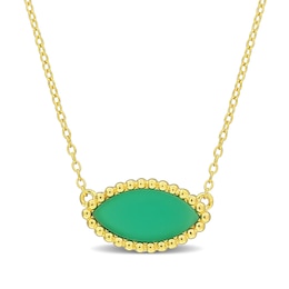 Marquise Green Chalcedony Beaded Frame Sideways Necklace in Sterling Silver with 18K Gold Plate - 17"