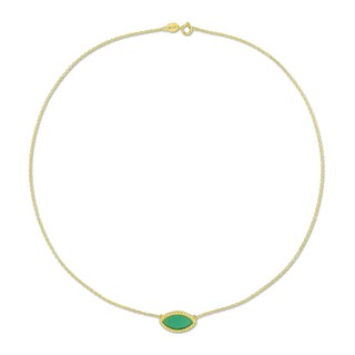 Marquise Green Chalcedony Beaded Frame Sideways Necklace in Sterling Silver with 18K Gold Plate - 17"