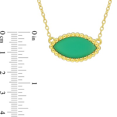 Marquise Green Chalcedony Beaded Frame Sideways Necklace in Sterling Silver with 18K Gold Plate - 17"