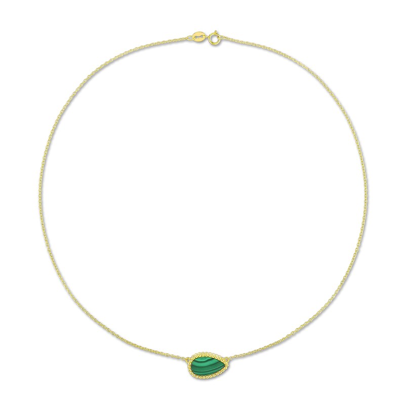 Pear-Shaped Malachite Beaded Frame Sideways Necklace in Sterling Silver with 18K Gold Plate - 17"