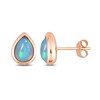 Thumbnail Image 1 of Pear-Shaped Blue Opal Bezel-Set Solitaire Stud Earrings in 10K Rose Gold