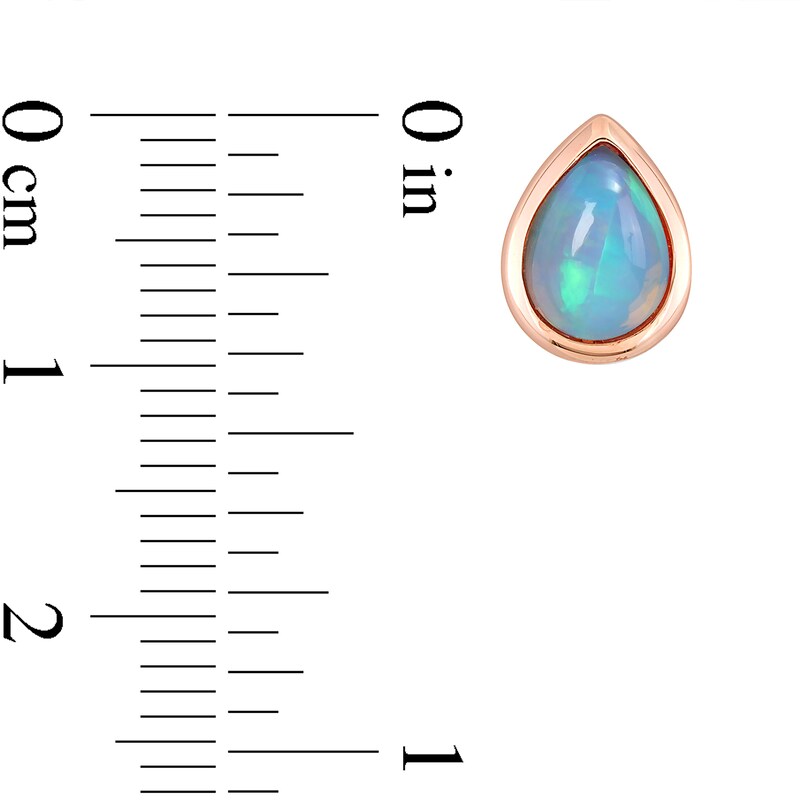 Main Image 4 of Pear-Shaped Blue Opal Bezel-Set Solitaire Stud Earrings in 10K Rose Gold