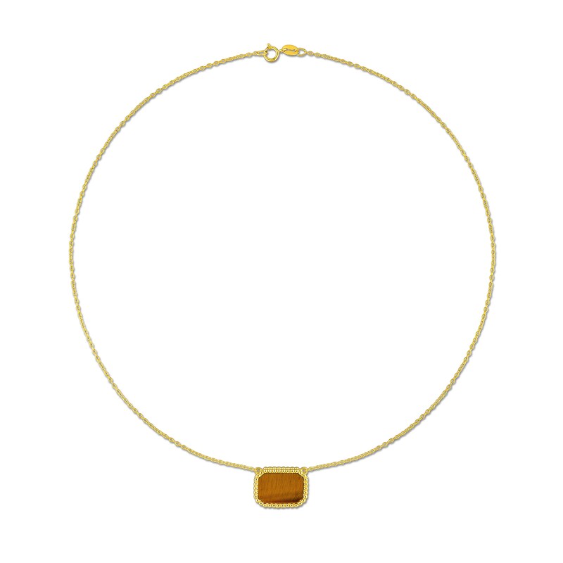 Main Image 3 of Octagon Tiger's Eye Beaded Frame Sideways Necklace in Sterling Silver with 18K Gold Plate - 17"
