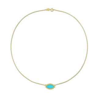 Marquise Lab-Created Turquoise Beaded Frame Sideways Necklace in Sterling Silver with 18K Gold Plate - 17"