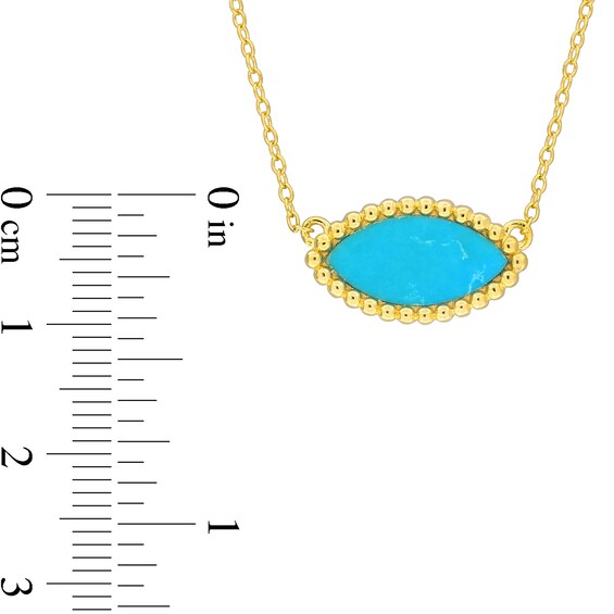 Marquise Lab-Created Turquoise Beaded Frame Sideways Necklace in Sterling Silver with 18K Gold Plate - 17"