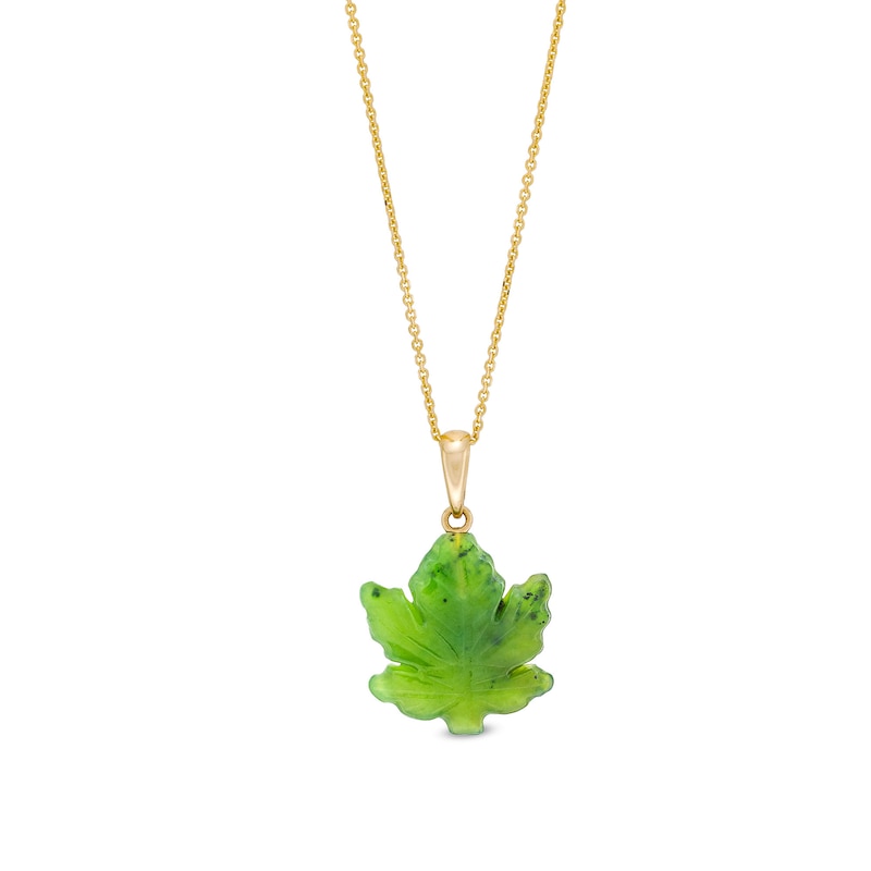 Jade Maple Leaf Pendant in 14K Gold|Peoples Jewellers