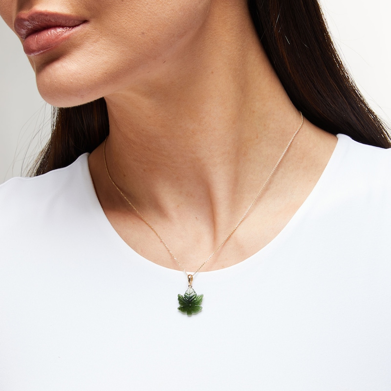 Jade Maple Leaf Pendant in 14K Gold|Peoples Jewellers