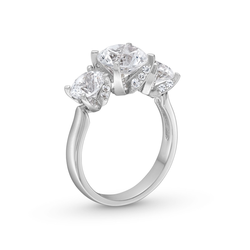 Main Image 3 of White Lab-Created Sapphire Three Stone Ring in Sterling Silver