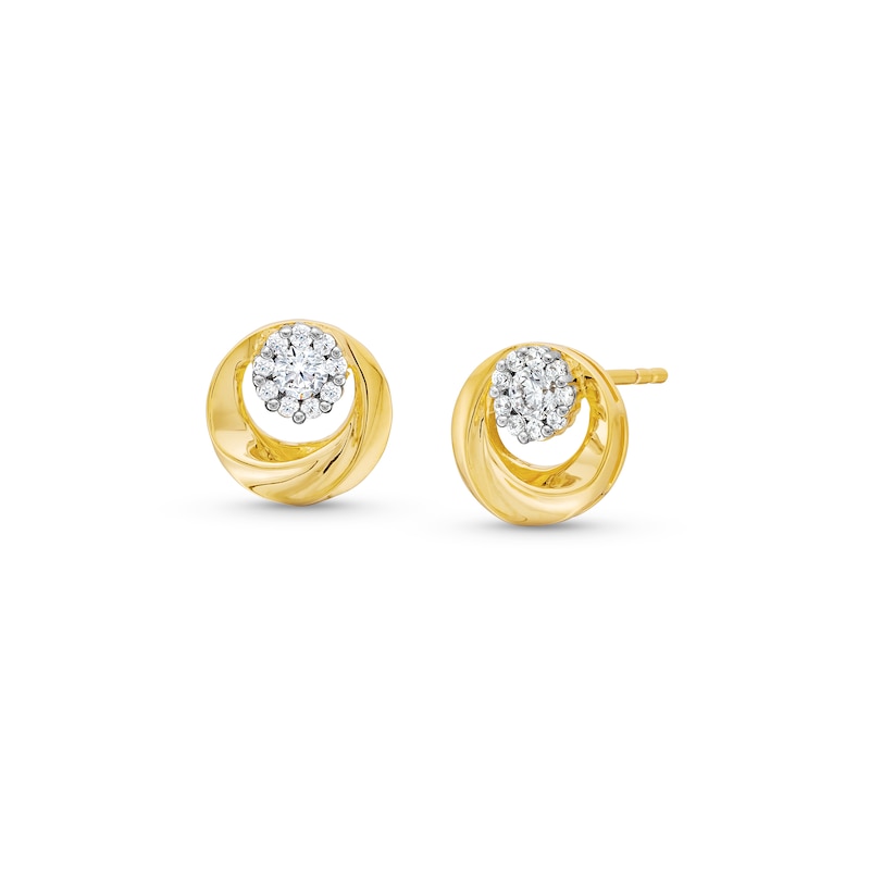 Main Image 1 of 0.30 CT. T.W. Multi-Diamond Swirl Circle Stud Earrings in 10K Gold