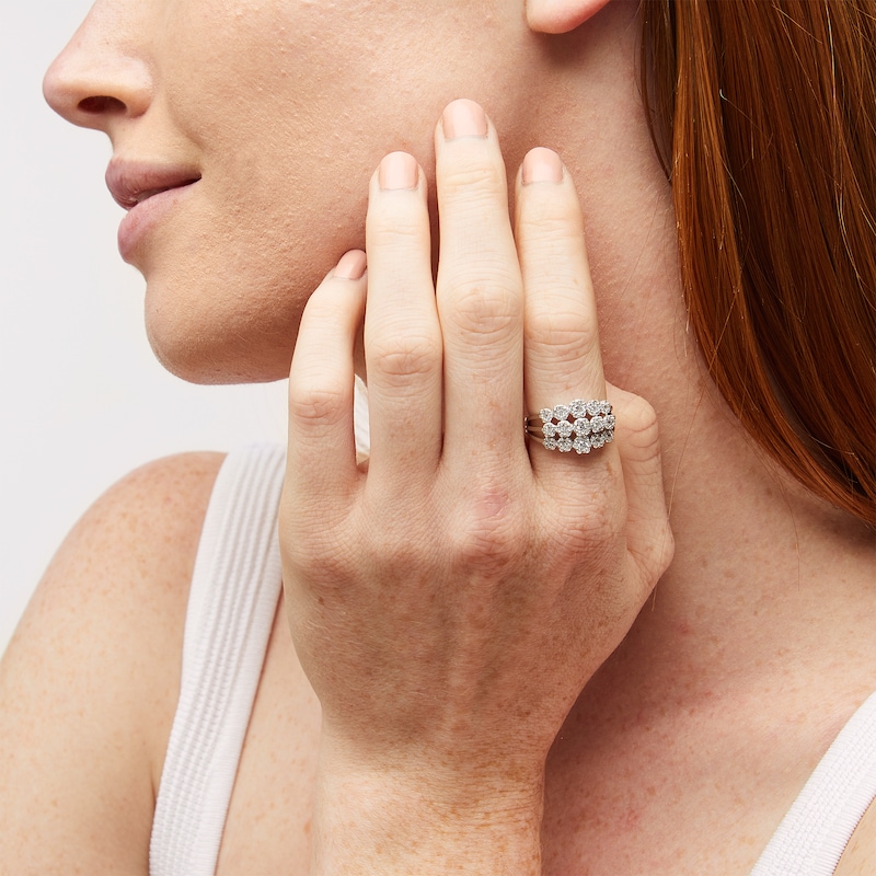 Main Image 2 of 0.70 CT. T.W. Multi-Diamond Flower Triple Row Split Shank Ring in 10K White Gold