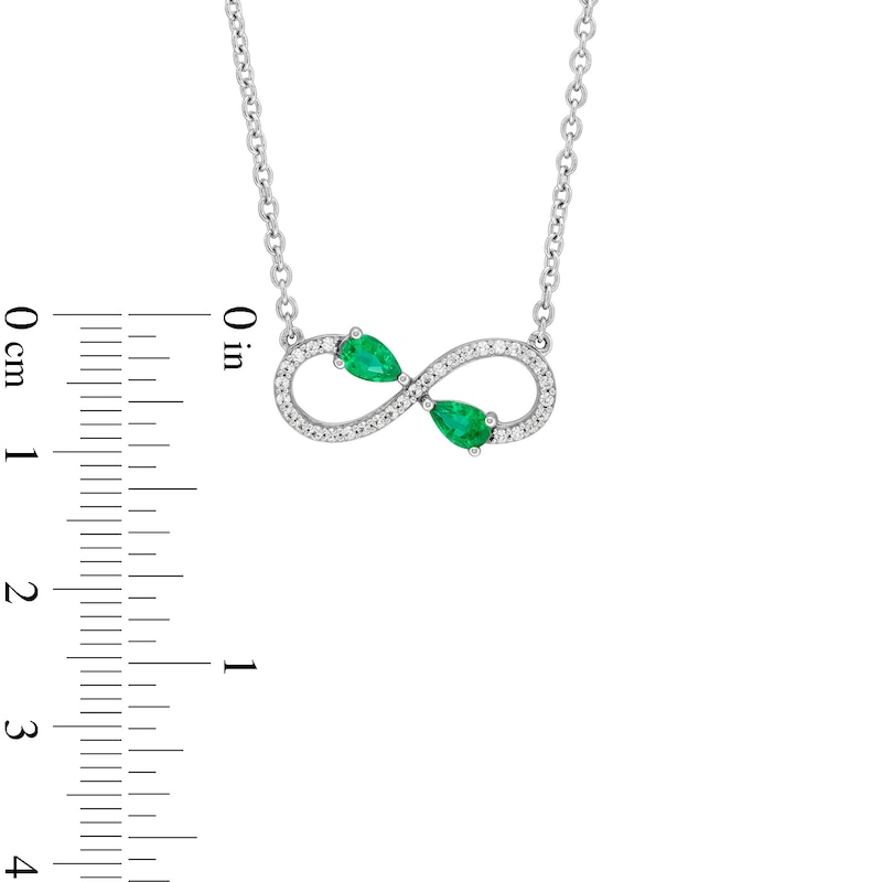 Main Image 4 of Pear-Shaped Lab-Created Emerald and White Lab-Created Sapphire Infinity Necklace in Sterling Silver