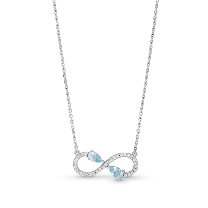 Pear-Shaped Aquamarine and White Lab-Created Sapphire Infinity Necklace in Sterling Silver|Peoples Jewellers