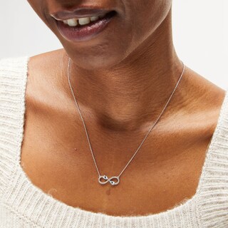 Pear-Shaped Aquamarine and White Lab-Created Sapphire Infinity Necklace in Sterling Silver