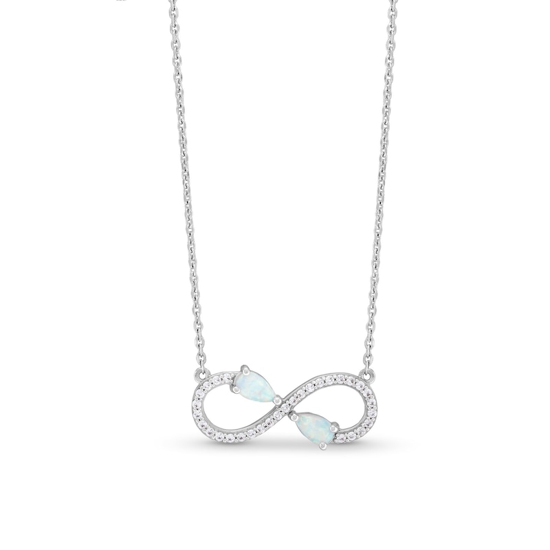 Pear-Shaped Lab-Created Opal and White Lab-Created Sapphire Infinity Necklace in Sterling Silver|Peoples Jewellers