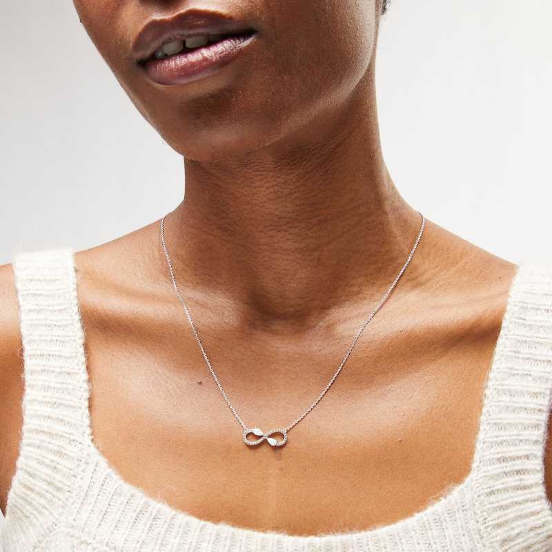 Main Image 2 of Pear-Shaped Lab-Created Opal and White Lab-Created Sapphire Infinity Necklace in Sterling Silver