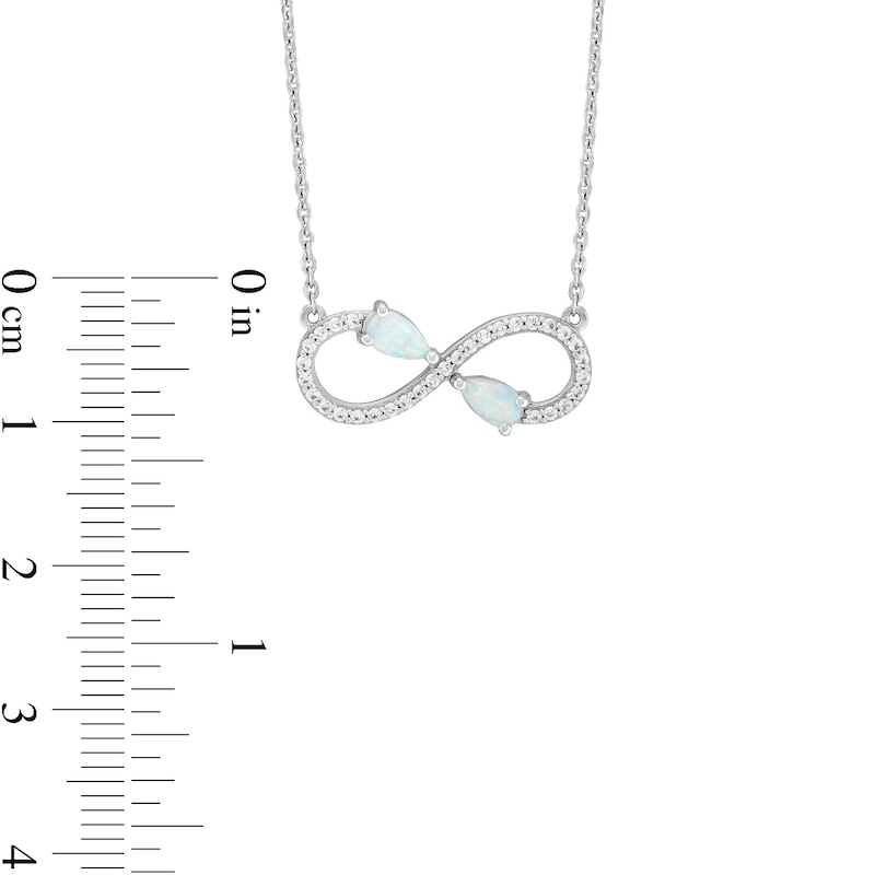 Main Image 3 of Pear-Shaped Lab-Created Opal and White Lab-Created Sapphire Infinity Necklace in Sterling Silver
