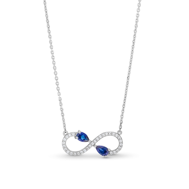 Main Image 1 of Pear-Shaped Blue and White Lab-Created Sapphire Infinity Necklace in Sterling Silver
