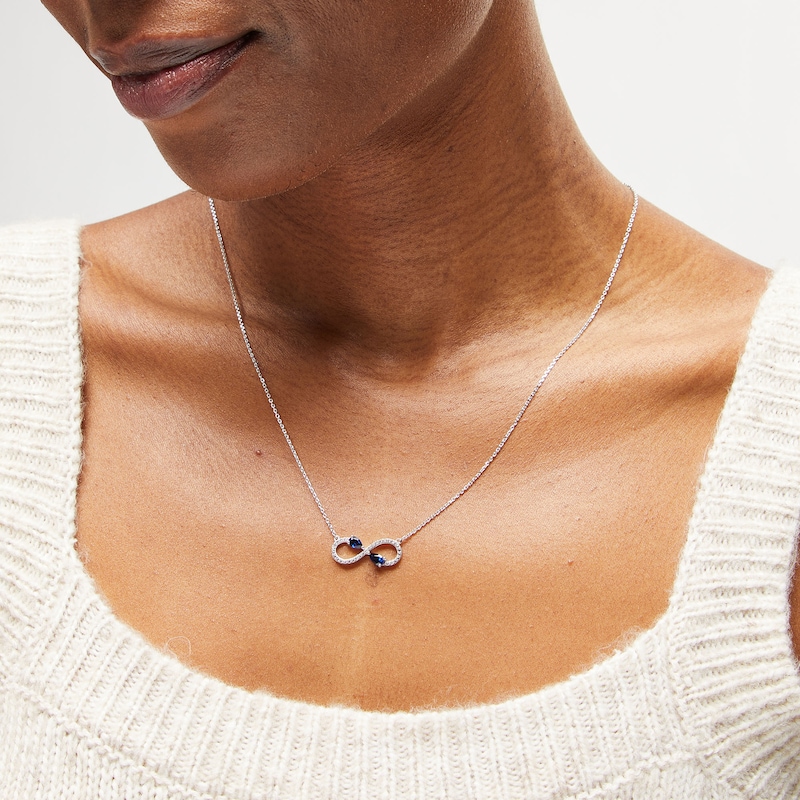 Main Image 2 of Pear-Shaped Blue and White Lab-Created Sapphire Infinity Necklace in Sterling Silver