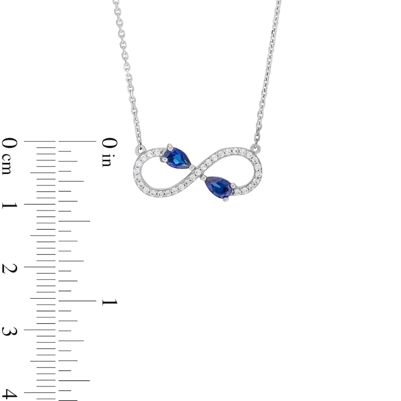 Main Image 3 of Pear-Shaped Blue and White Lab-Created Sapphire Infinity Necklace in Sterling Silver