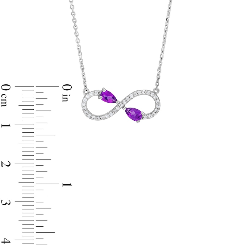 Main Image 3 of Pear-Shaped Amethyst and White Lab-Created Sapphire Infinity Necklace in Sterling Silver