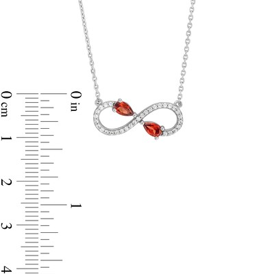 Pear-Shaped Garnet and White Lab-Created Sapphire Infinity Necklace in Sterling Silver