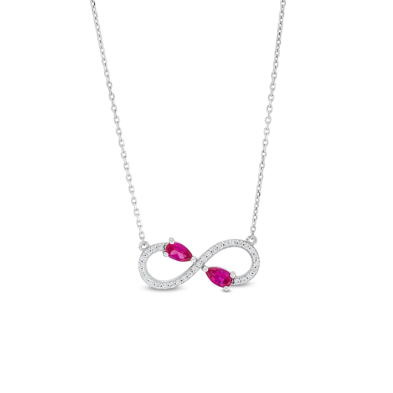 Pear-Shaped Lab-Created Ruby and White Lab-Created Sapphire Infinity Necklace in Sterling Silver|Peoples Jewellers