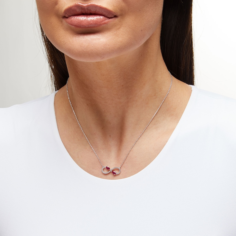 Main Image 2 of Pear-Shaped Lab-Created Ruby and White Lab-Created Sapphire Infinity Necklace in Sterling Silver