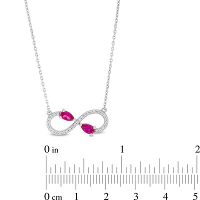 Pear-Shaped Lab-Created Ruby and White Lab-Created Sapphire Infinity Necklace in Sterling Silver