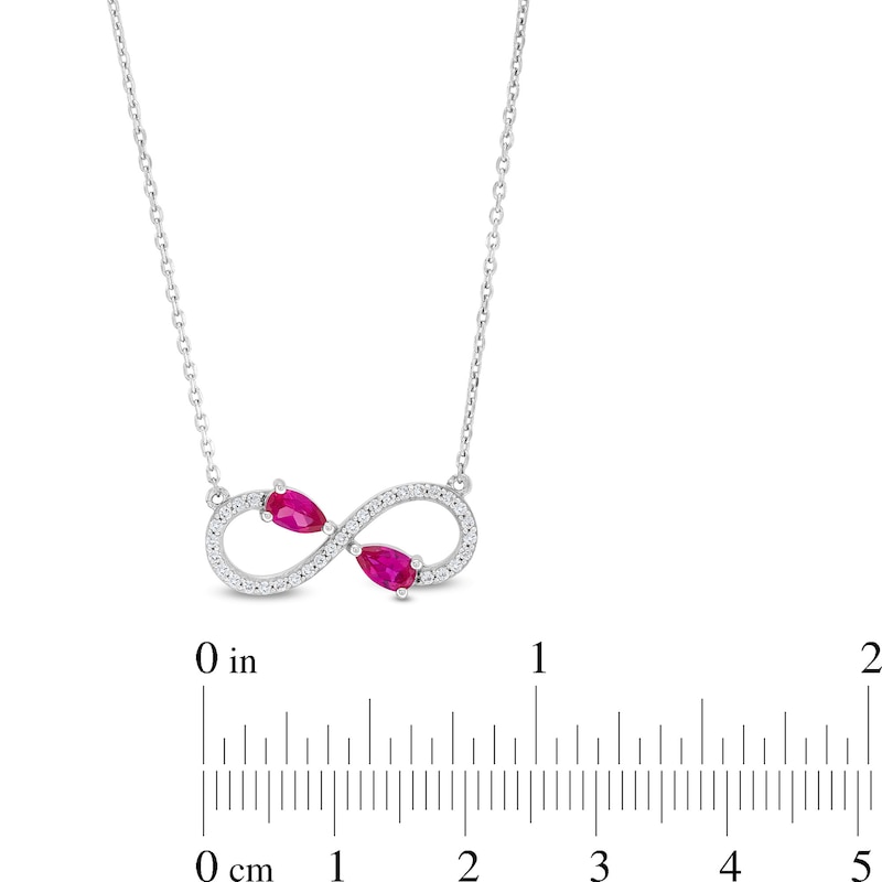 Main Image 4 of Pear-Shaped Lab-Created Ruby and White Lab-Created Sapphire Infinity Necklace in Sterling Silver