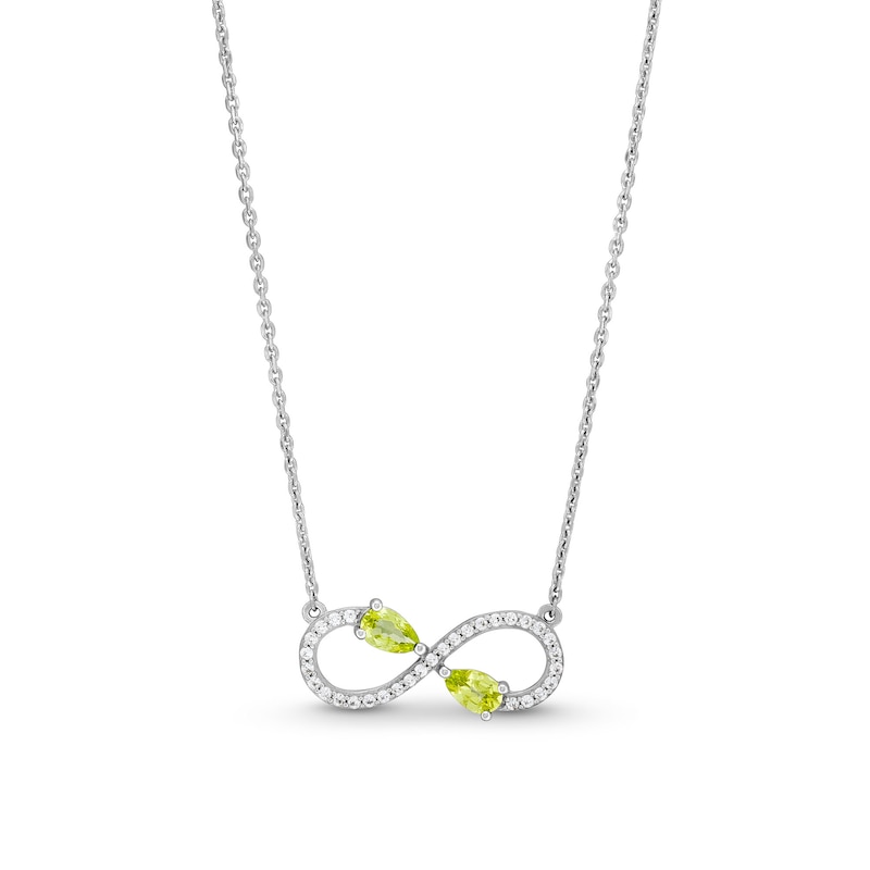 Pear-Shaped Peridot and White Lab-Created Sapphire Infinity Necklace in Sterling Silver|Peoples Jewellers