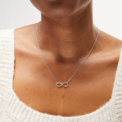 Pear-Shaped Citrine and White Lab-Created Sapphire Infinity Necklace in Sterling Silver