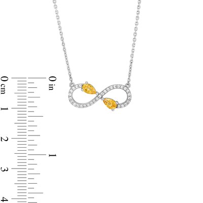 Pear-Shaped Citrine and White Lab-Created Sapphire Infinity Necklace in Sterling Silver