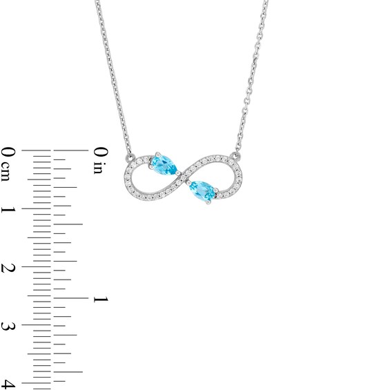 Pear-Shaped Swiss Blue Topaz and White Lab-Created Sapphire Infinity Necklace in Sterling Silver