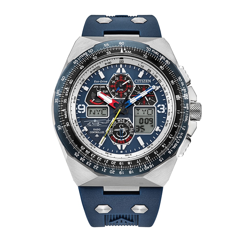 Men's Citizen Promaster Skyhawk A-T in Stainless Steel with Blue Silicone Strap (Model JY8156-00L)