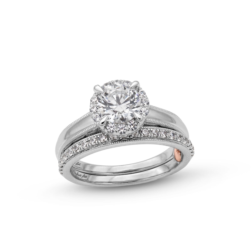 Main Image 1 of Perfect Fit 1.50 CT. T.W. Certified Lab-Grown Diamond Frame Vintage-Style Bridal Set in 14K White Gold (F/SI2)