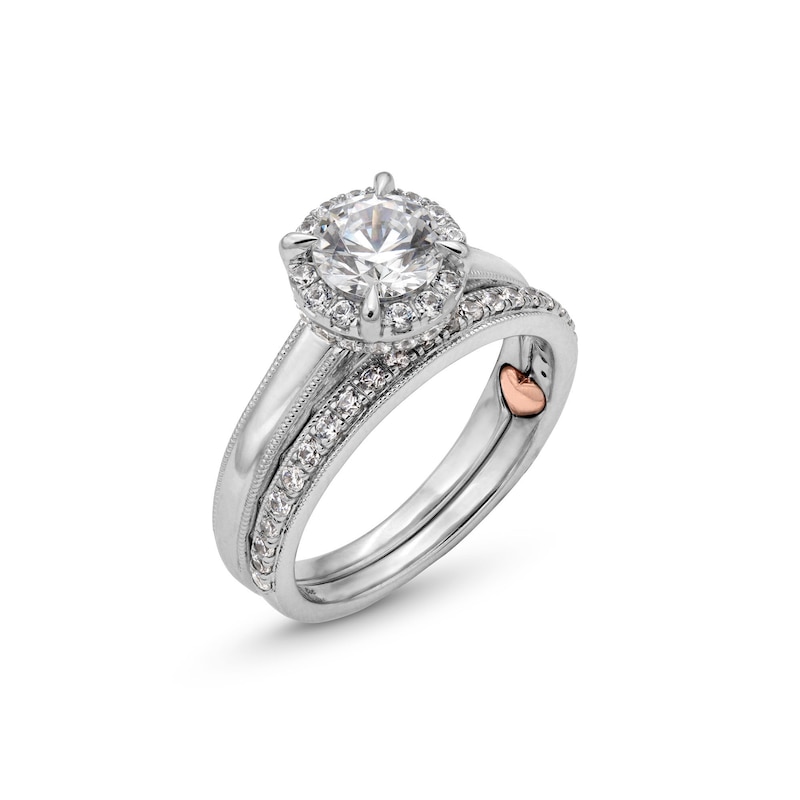 Main Image 3 of Perfect Fit 1.50 CT. T.W. Certified Lab-Grown Diamond Frame Vintage-Style Bridal Set in 14K White Gold (F/SI2)