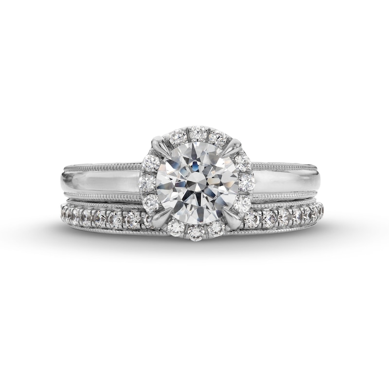 Main Image 4 of Perfect Fit 1.50 CT. T.W. Certified Lab-Grown Diamond Frame Vintage-Style Bridal Set in 14K White Gold (F/SI2)